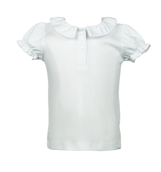 Proper Peony Parkside Girls Split Collar Shirt - White - Pink Trim by Proper Peony