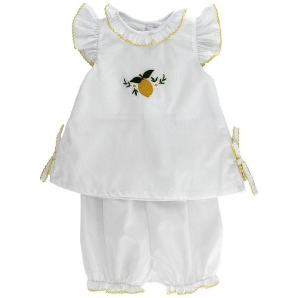 Bailey Boys Baby Girls White Lemoncello Yellow Lemon Bloomers Set