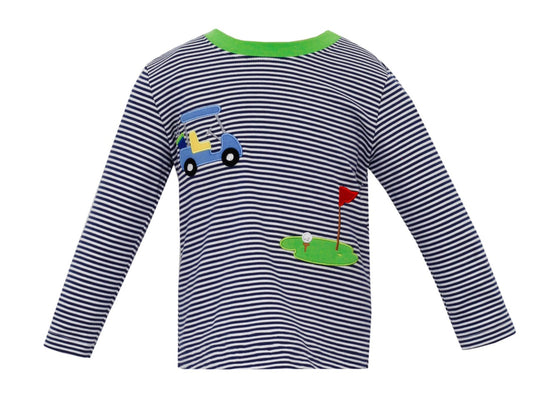 Claire & Charlie Boys Navy Blue Striped Shirt - Golf Applique by Claire & Charlie
