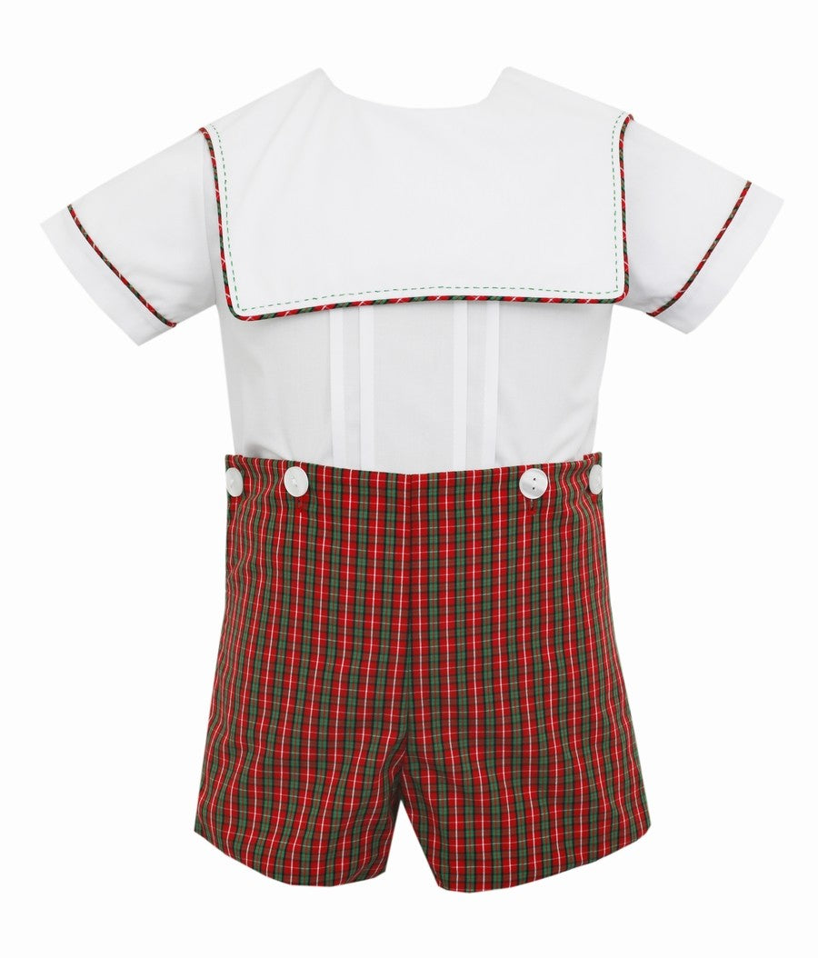 Claire & Charlie Baby / Toddler Boys Red Holiday Plaid Button On Set - Square Collar