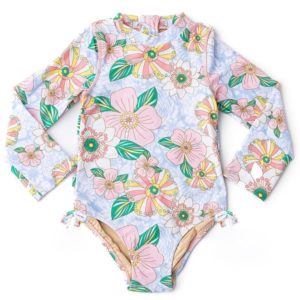 Shade Critters Girls Long Sleeve One Piece Swimsuit - Retro Floral