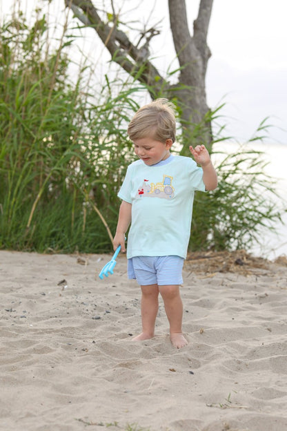 Trotter Street Kids Boys Aqua & Blue Beach Bulldozer Short Set
