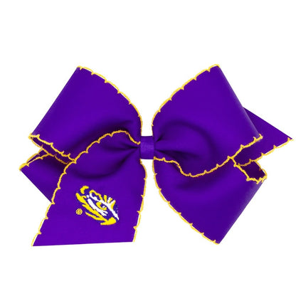 Wee Ones Girls Hair Bow on Clip - Purple Moonstitch - Embroidery LSU Louisiana State