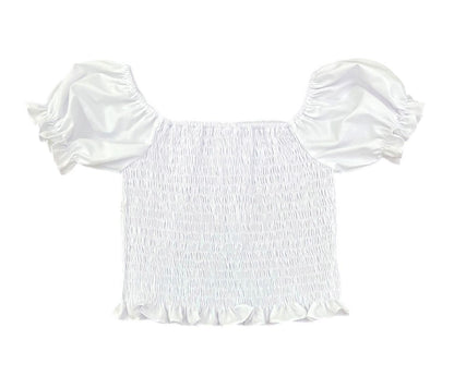 James & Lottie Be Elizabeth Girls Smocked Woven Top - Puff Sleeves - White
