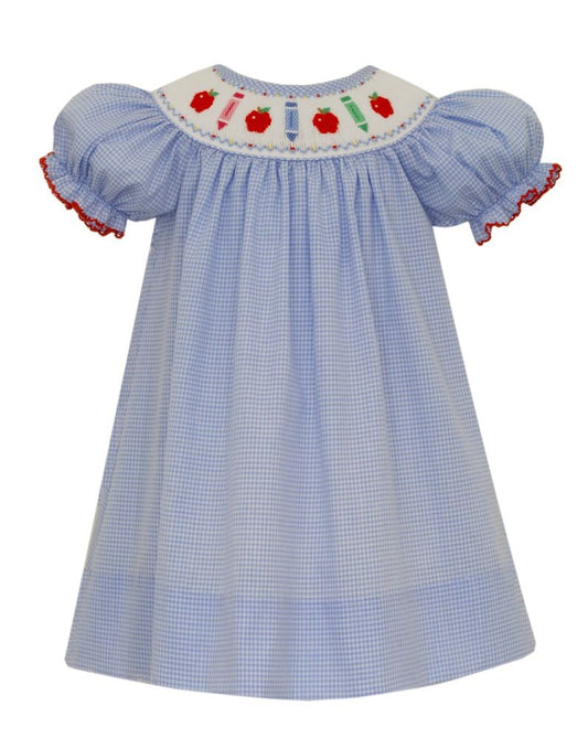 Petit Bebe Toddler Girls Gingham Bishop Dress - Smocked Back to School - Blue
