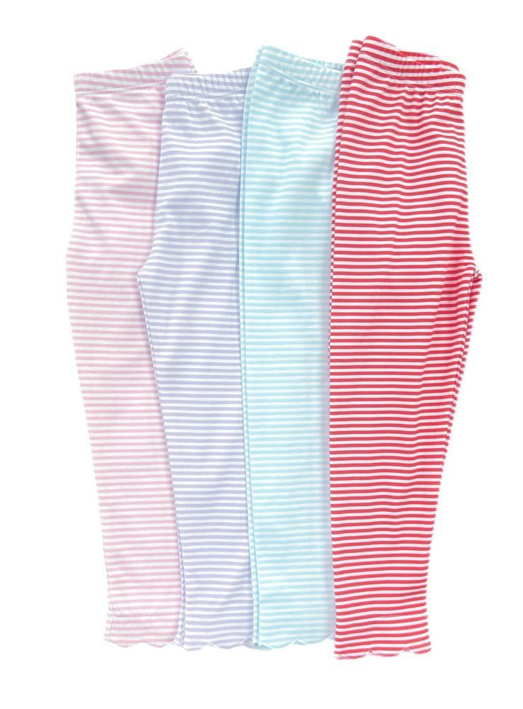 James & Lottie Girls Scalloped Leggings - Red Stripes