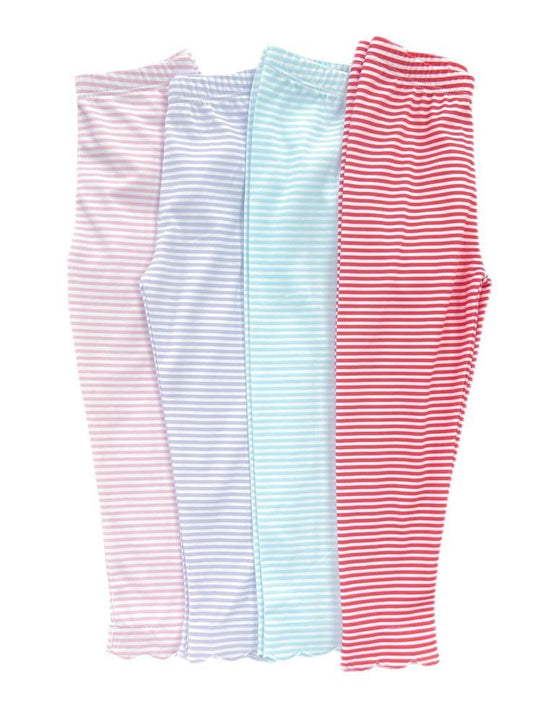 James & Lottie Girls Scalloped Leggings - Red Stripes