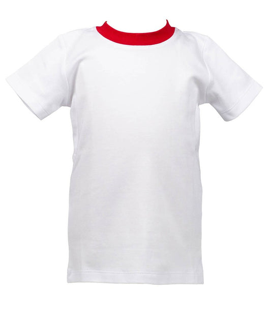 Proper Peony Pima Boys White T-Shirt - Trimmed in Red
