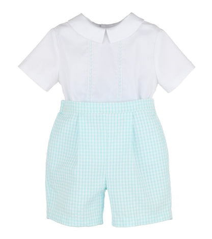 Luli & Me Baby / Toddler Boys Button On Set - Gingham - Aqua