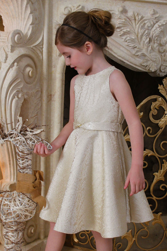 Susanne Lively Girls Gold Brocade Holiday Party Twirl Dress