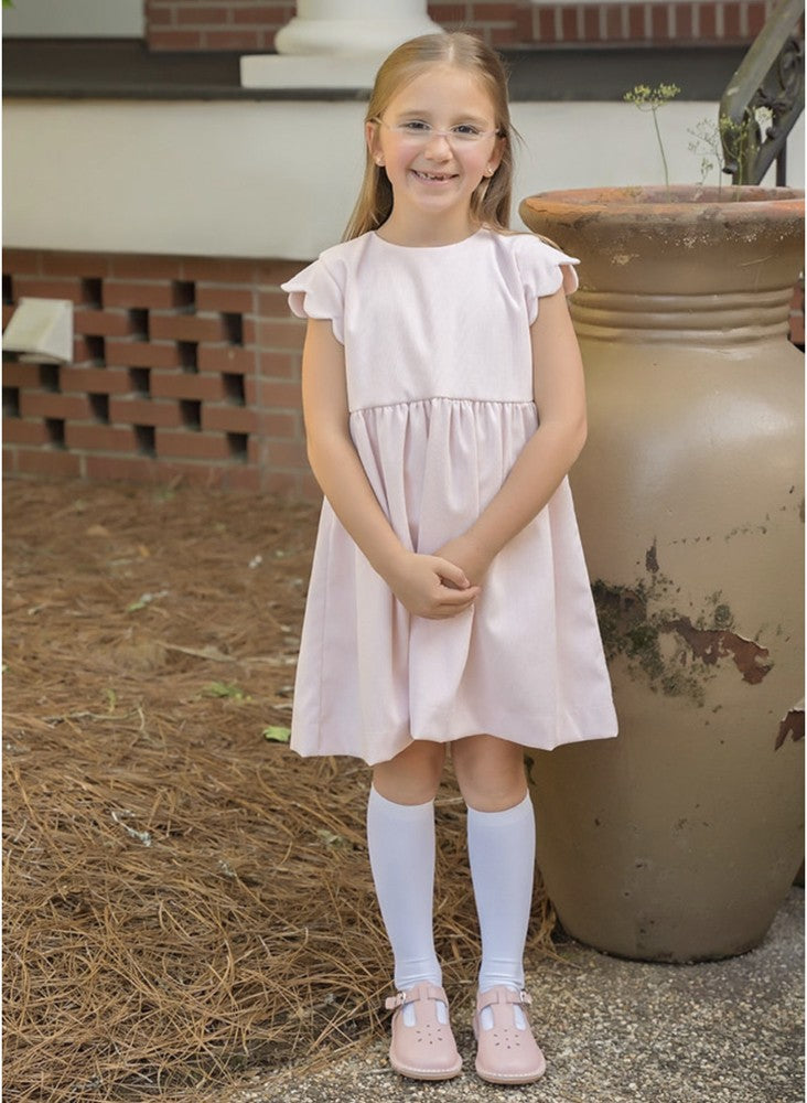 James & Lottie Girls Cord Sadie Scallop Cap Sleeve Dress - Pink by James & Lottie
