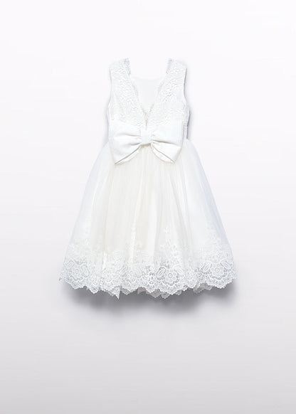 Abel & Lula Girls Embroidered Lace Tulle Special Occasion Dress - V-Back with Bow & Sash