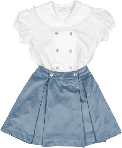 Sal & Pimenta Girls Skirt Set - Dusty Blue Velvet