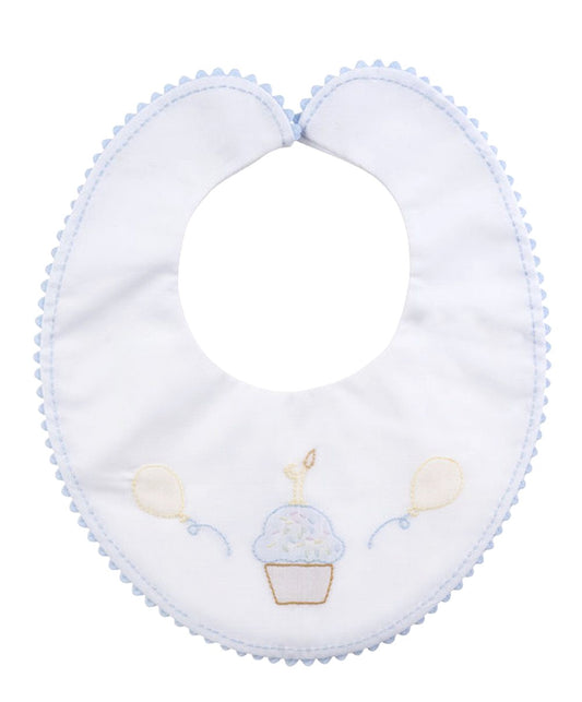 Feltman Brothers Boys Shadow Stitch Embroidery First Birthday Bib - Blue