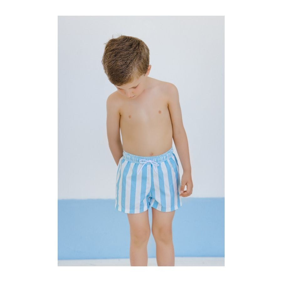 Sal & Pimenta Boys Swim Trunks - Blue & White Stripes Duo