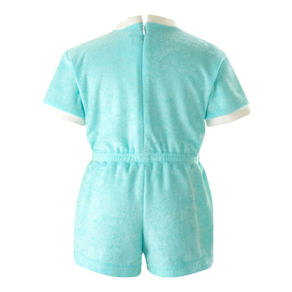 Rachel Riley London Girls Bow Terry Toweling Playsuit Romper - Aqua