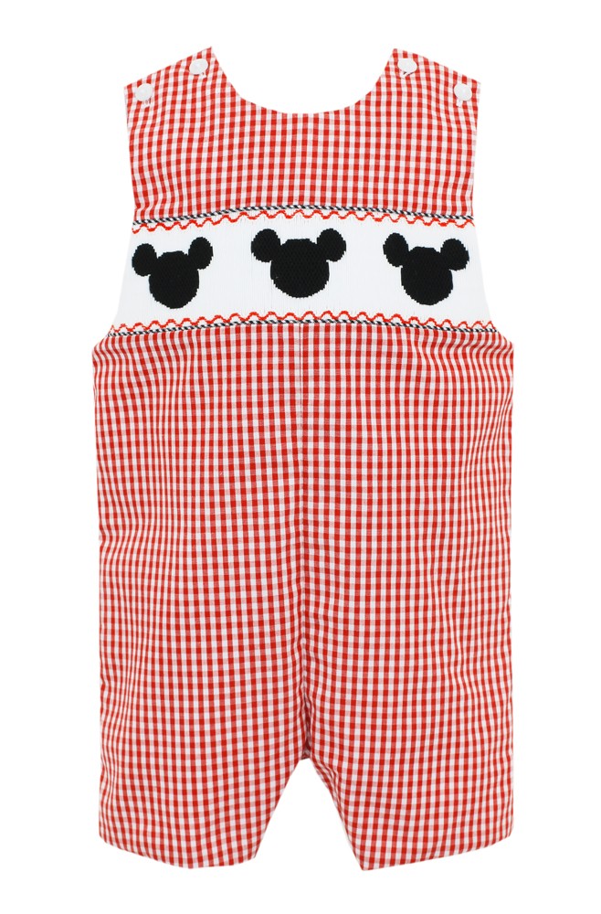 Anavini Velani Boys Jon Jon - Red Check - Smocked Mickey Mouse