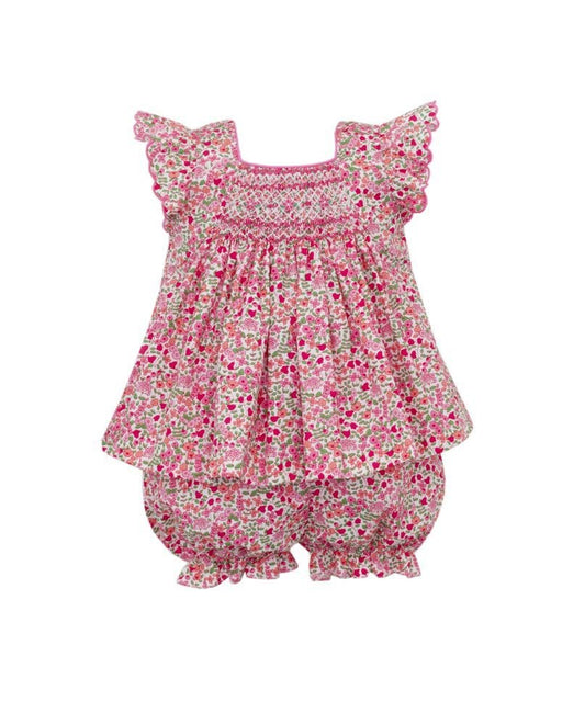 Anavini Couture Toddler Girls Hot Pink Liberty Floral Smocked Bloomers Set