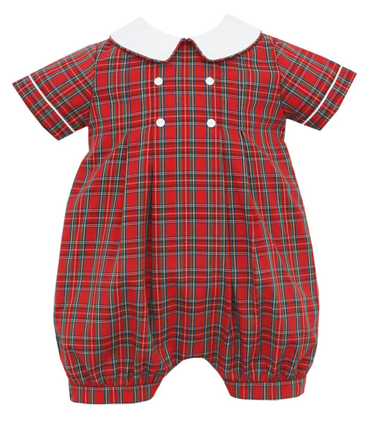 Anavini Couture Baby Boys Red Holiday Plaid Bubble with White Collar