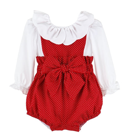 Sophie & Lucas Girls Red Vintage Classic Dots Bubble with Bow & Blouse