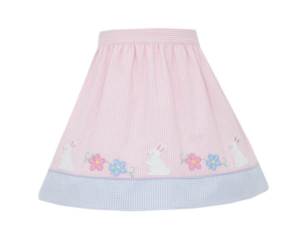 Claire & Charlie Girls Pink & Blue Gingham Seersucker Skirt - Bunny Garden