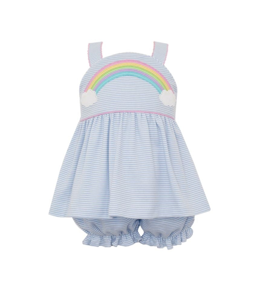 Claire & Charlie Girls Blue Striped Knit Rainbow Bloomers Set
