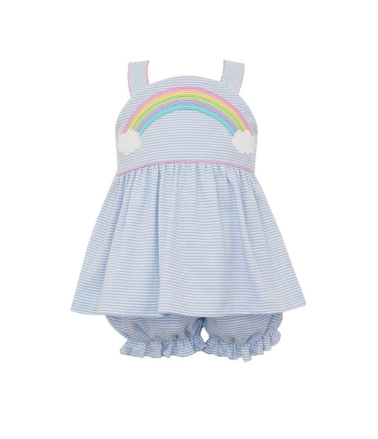 Claire & Charlie Girls Blue Striped Knit Rainbow Bloomers Set