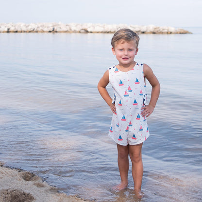 James & Lottie Boys Reed Jon Jon - Navy Blue Sailboats