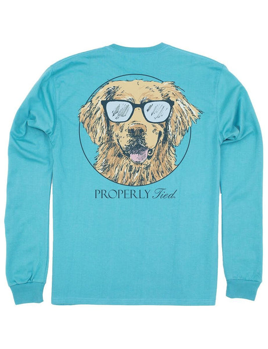 Properly Tied Tee Shirt - Long Sleeved - Logo Pocket on Front - Back Graphic - Emerald Cool Dog
