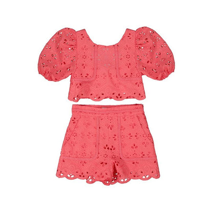 Abel & Lula Girls Fuchsia Pink Eyelet Embroidered Dressy Shorts Set