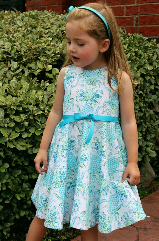 Susanne Lively Girls Aqua Pineapple Print Twirl Dress