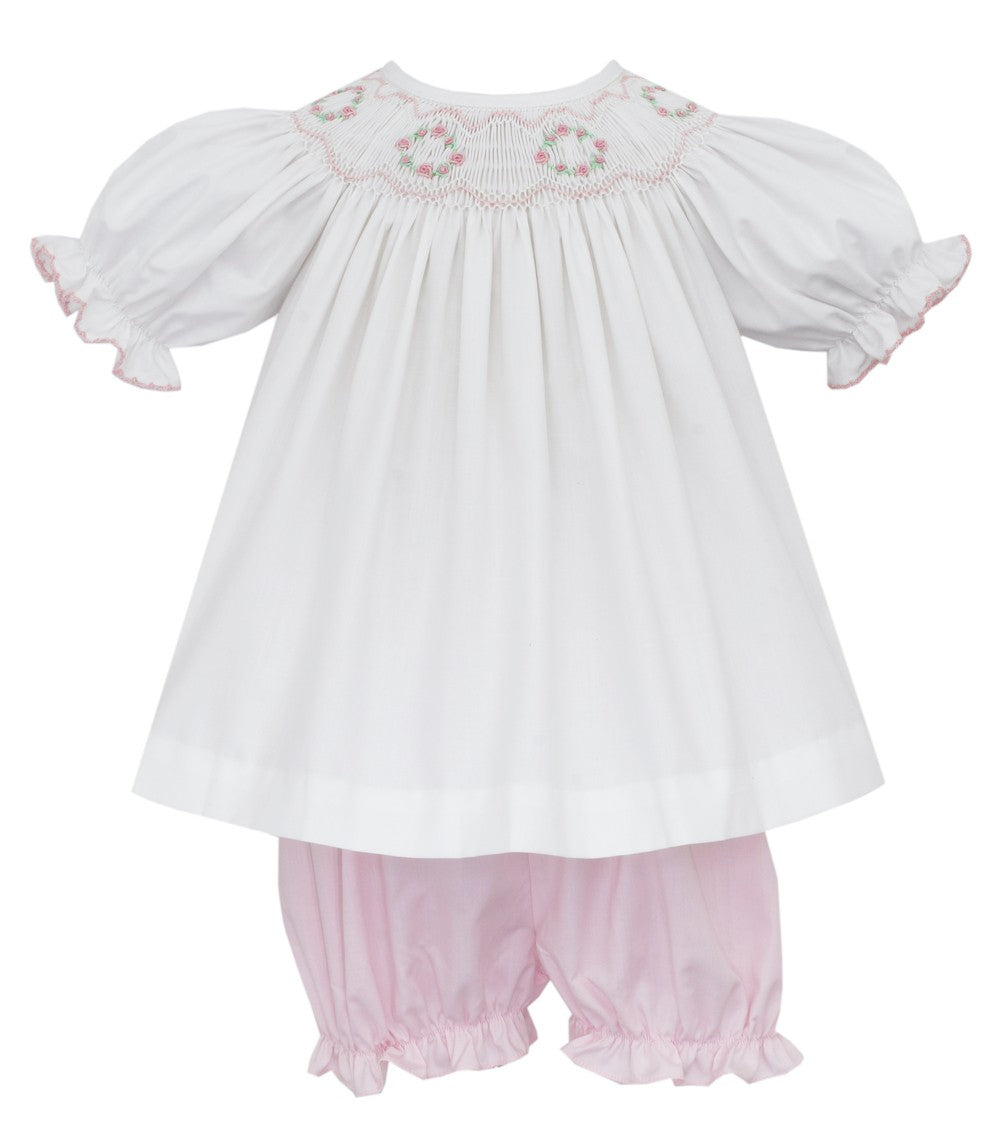 Petit Bebe Baby Girls Pink Smocked Bloomers Set