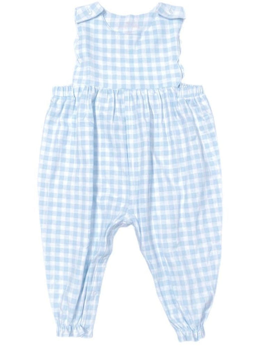 James & Lottie Baby Girls Savannah Scalloped Knit Romper - Blue Gingham