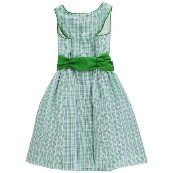 Bailey Boys Girls Sleeveless Dress with Sash - Green Dover Plaid