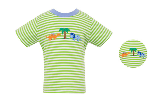 Claire & Charlie Boys Green Striped Dinosaurs Shirt by Claire & Charlie