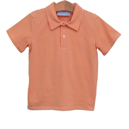 Trotter Street Kids Boys Henry Game Day Polo Shirt - Orange Stripes - Clemson