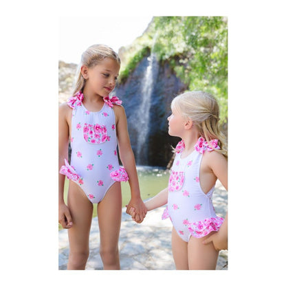 Sal & Pimenta Girls Pink Mix & Match Floral Swimsuit - Bows at Shoulders