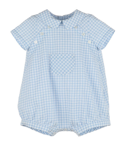 Luli & Me Baby Boys Blue Gingham Pocket Bubble