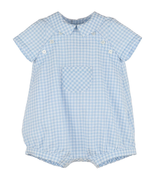 Luli & Me Baby Boys Blue Gingham Pocket Bubble