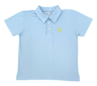 James & Lottie Boys Polo Shirt - Light Blue with Yellow Puppy Dog