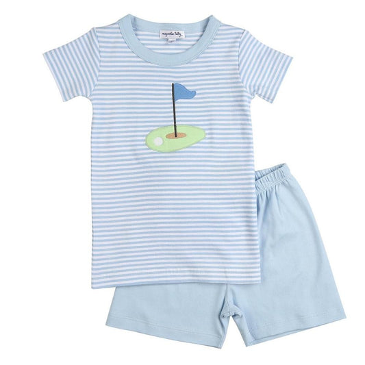 Magnolia Baby Boys Tee Time Golf Applique Short Pajamas - Blue