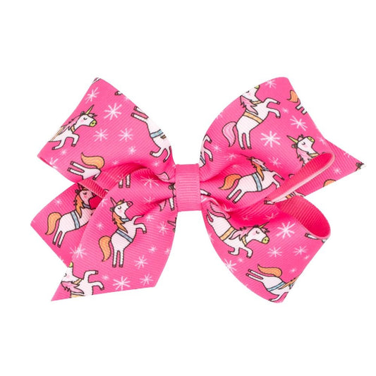 Wee Ones Girls Hair Bow - Hot Pink Unicorns