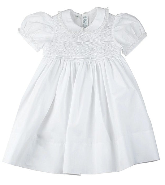 Feltman Brothers Infant Girls Midgie Dress - Smocked Bodice and Lace Trim Collar - White by Feltman Brothers