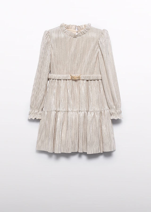 Abel & Lula Girls Gold Pleated Knit Holiday Dress with Belt