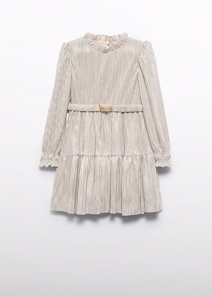 Abel & Lula Girls Gold Pleated Knit Holiday Dress with Belt