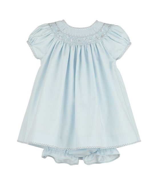 Luli & Me Baby Girls Classic Smocked BIshop Dress with Bonnet - Blue by Luli & Me