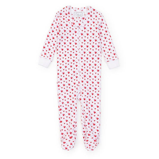Lila & Hayes Baby Girls Parker Zip Footie - Pink & Red Heart to Heart Valentines