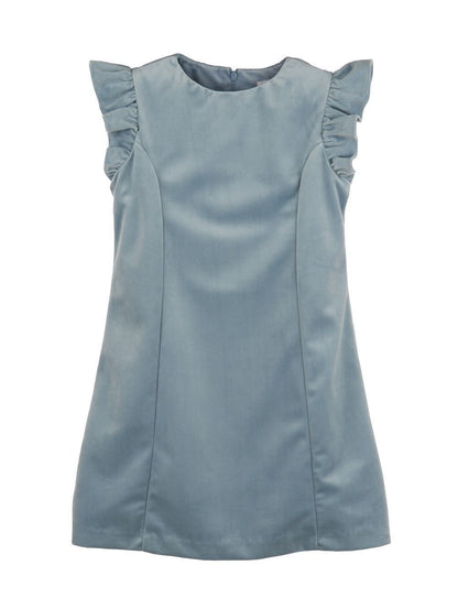 Luli & Me Maria Casero Girls Deluxe Velvet Holiday Party Shift Dress - French Blue