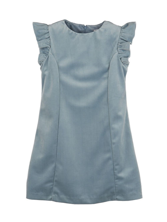 Luli & Me Maria Casero Girls Deluxe Velvet Holiday Party Shift Dress - French Blue