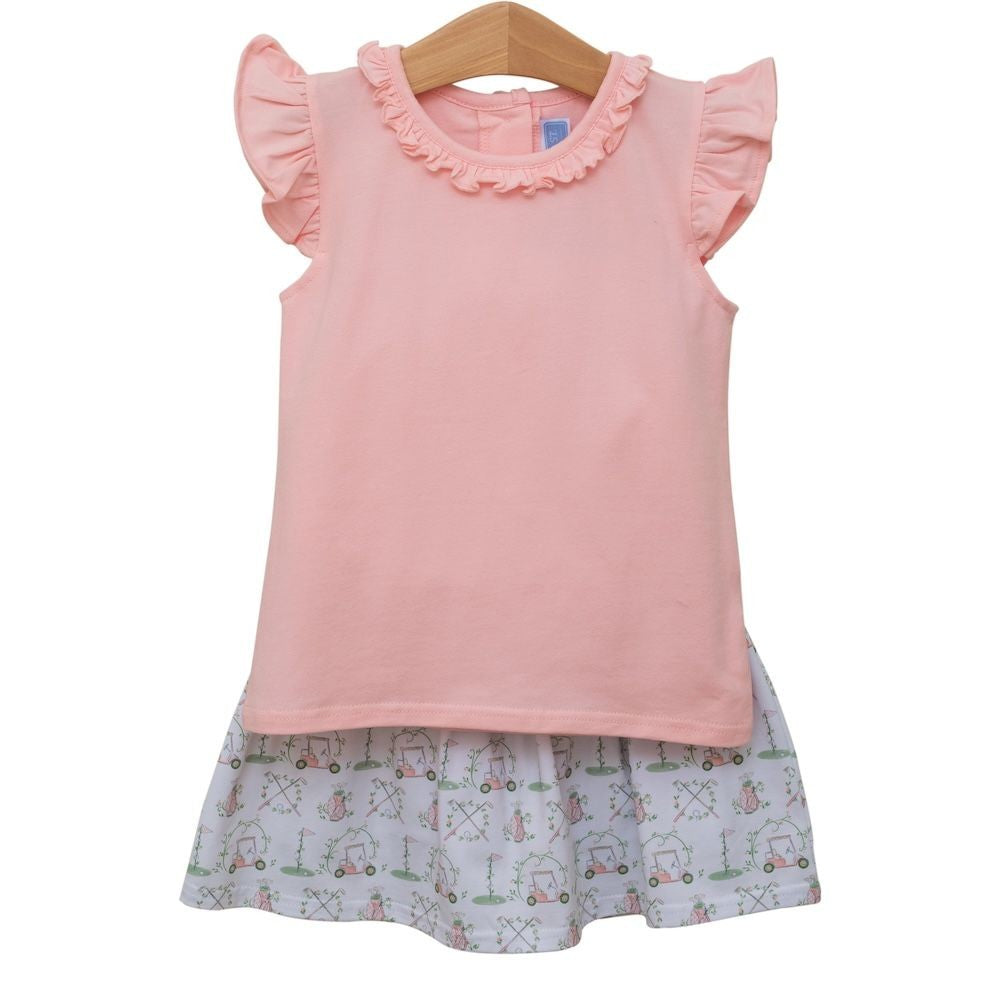 Trotter Street Kids Girls Pink Top with Golf Hole in One Print Skort